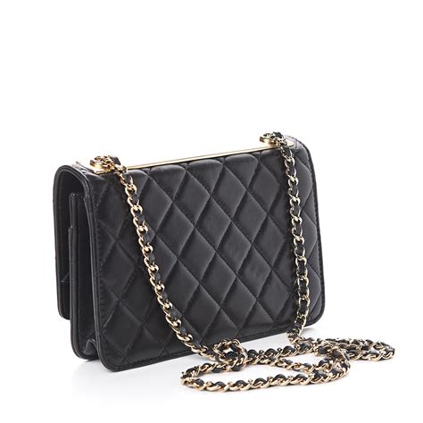 chanel black quilted leather trendy cc wallet on chain|Chanel wallet on chain cost.